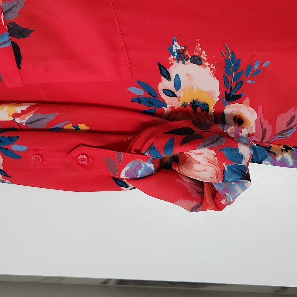 Express Red Floral Button-Down Shirt - Picture 3 of 4